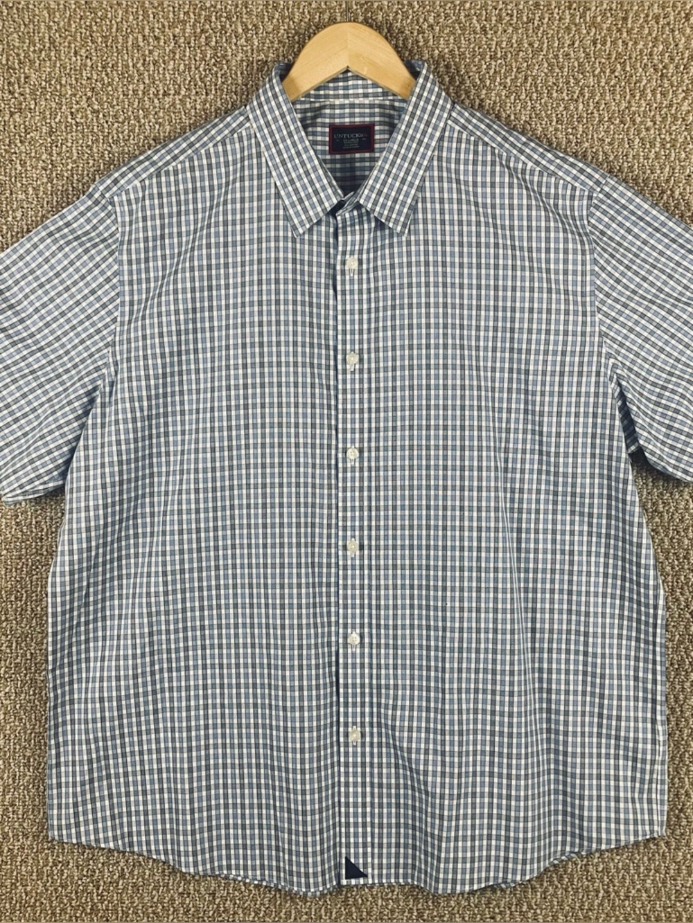 Untuckit Shirt Mens 2XL Blue White Check Button Up Short Sleeve Office Work  249